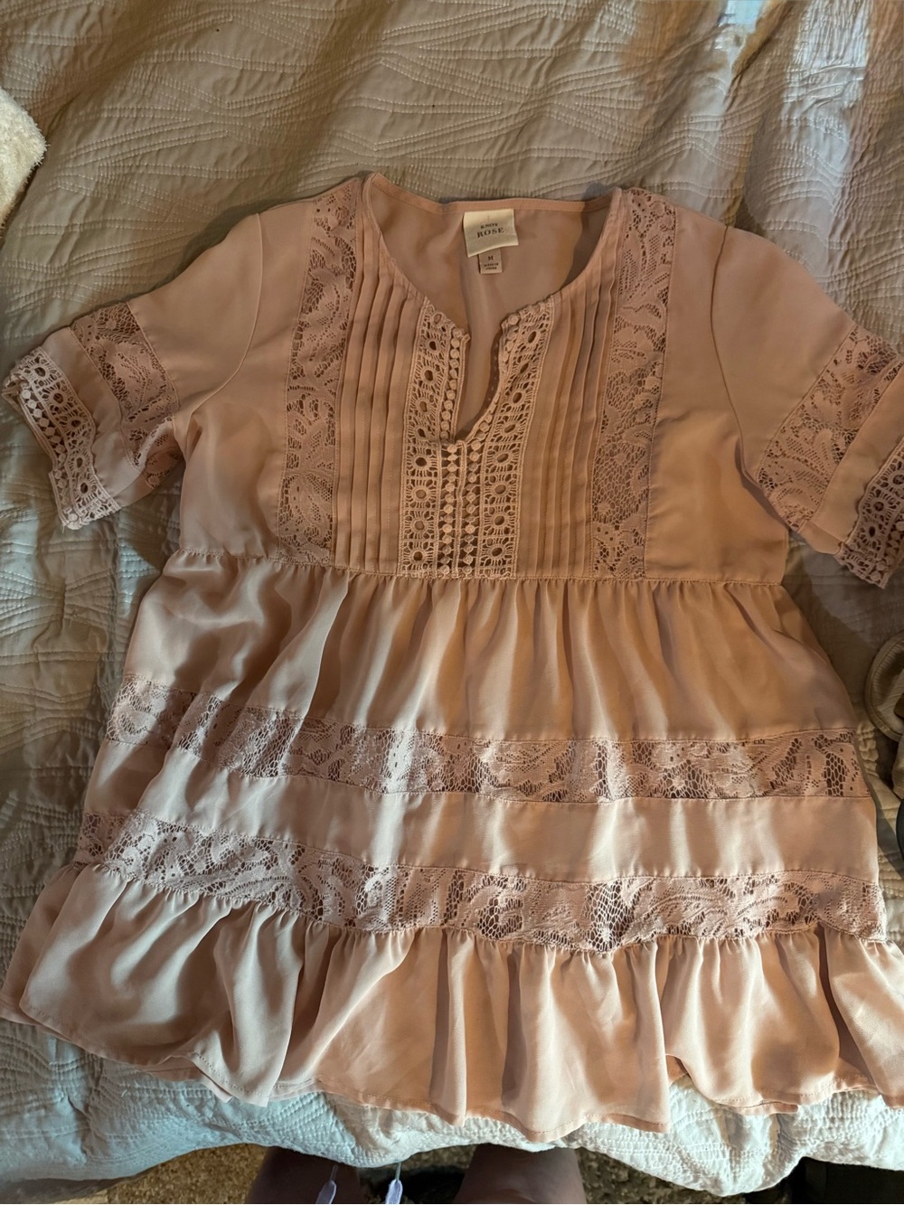 Knox Rose Dusty Blush Lace Pintuck Peplum Blouse